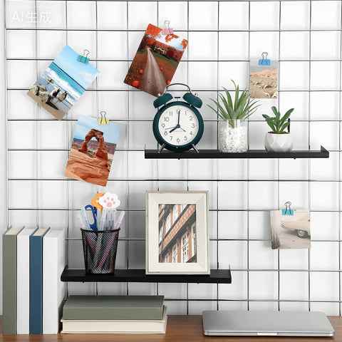 Kick Clutter To The Curb With This Slick 4 Pack Of Gridwall Shelf Hooks Built For Wire Grid Panels in a stylish display with alarms and plants.
