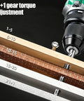 Boss Grade Brushless Cordless Drill Driver With Quick Swap Metal Keyless Chuck Twenty One Torque Levels Two Speed Switches For Smooth Handling And Zero Stress Home Fixes showing 21+1 torque adjustment on various materials.