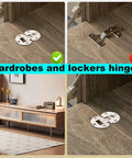 Image comparing installation of Four Pack Heavy Duty Concealed Hinges Sleek Flush Mount Setup on wardrobes and lockers.