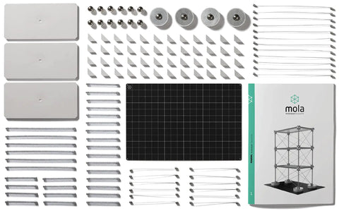 Magnetic Modular Structural Kit For Hands On Engineering And Architecture Lessons, 122 Piece Set components displayed.