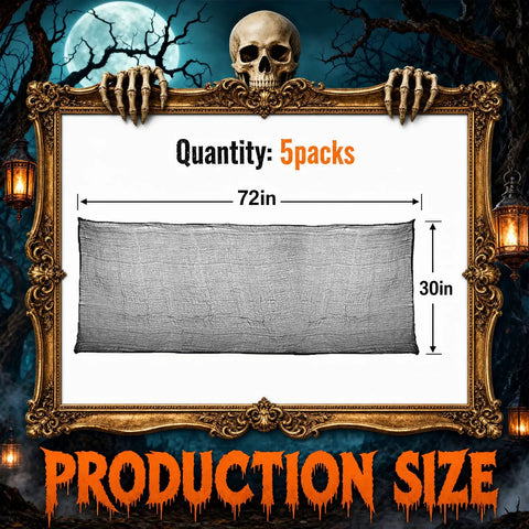 Production size details for Badass Halloween Creepy Cloth Five Piece Black Pack Stretchy Cotton Fabric 30 X 72 Inch.