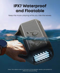 Outdoor Bluetooth Speaker With Crankin Bass Subwoofer floating in water showing IPX7 waterproof design