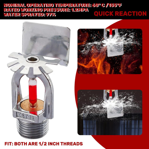 Top Shelf Pendent Fire Sprinkler Head With Sixty Eight Degree Quick Response Activation And One Half Inch Thread Connector close-up view with red trigger.