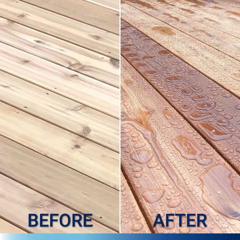 Before and after deck wood treated with Clear Wood Sealer For Outdoor Projects A Water Based Nano Penetrating Sealant That Waterproofs Decks