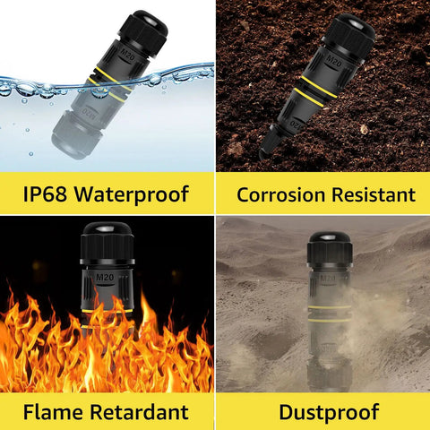180 Pack Outdoor IP68 Waterproof Junction Box With 3 Pin Wire Connectors submerged in water, dirt, fire, and dust