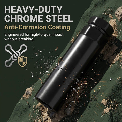Heavy Duty Six Spline Lug Nut Socket Key with 13/16 and 7/8 inch hex drive, chrome steel, anti-corrosion, high-torque impact.