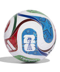 FIFA World Cup 26 Trionda Soccer Ball Size 4 With Hella Smooth Seamless TSBE Surface And Butyl Bladder For Superior Shape Retention And Dope Pro League Match Ready In White Royal Blue showing colorful design and logo.