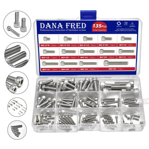 Hex Socket Head Cap Screw Kit 135 Pcs Set Stainless Steel Fasteners M2.5 To M8 For DIY Home Improvement And Furniture Projects
