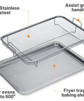 Extra Large Oven Air Fryer Basket Set, Stainless Steel Tray, Large Capacity 17.5 X 11.8 Inches, Two Piece Roasting Baking Sheet For Oven