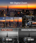 8K Ultra HD Video Camera Camcorder for YouTube Vloggers with 18x digital zoom and IR night vision display
