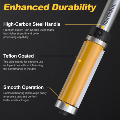 Versatile 4 Piece Flush Trim Router Bits Set With 1/2 Inch Shank highlighted features and durability