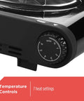 Close-up of temperature dial on Single Burner Portable Buffet Range With Adjustable Temperature in black finish