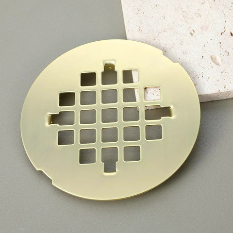 Rock Solid Gold Snap In Shower Drain Cover for Four Quarter Inch Round Stainless Steel Strainer, 3.75 inch size.