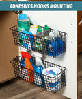 Extra Large Hanging Wall Mount Storage Baskets 4 Pack Sleek Black Wire Metal Organizer with cleaning supplies under sink