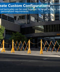 Expandable 8.46ft Safety Barricade With Water Filled Weighted Base set up as a crowd control barrier in a city street