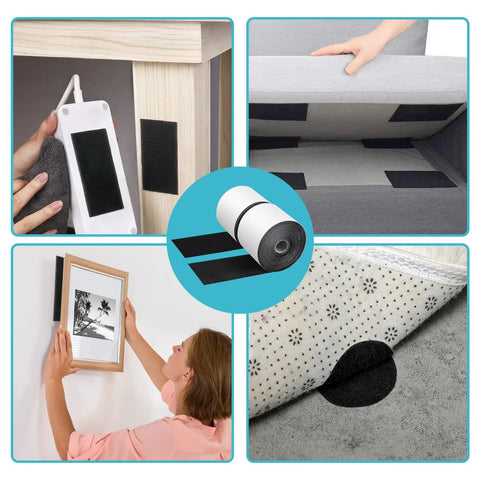 Heavy Duty Hook And Loop Tape Adhesive Roll 4.4 Inch By 16.5 Foot Black Velcro Strips for no punch wall mount and securing items.