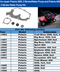 Heavy Duty Water Pump Gasket Seal Rebuild Kit For Polaris Trail Boss 350L And Sportsman 400 Two Stroke Atv Replacement Parts on a table with parts.