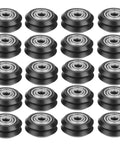 Top Tier V Slot Pulley For Modern 3D Printers Featuring Hella Smooth 625ZZ Bearings in a 20 pack, black POM material.