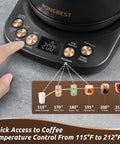 Close-up of Gooseneck Electric Kettle 1L with Six Temperature Presets shown on control panel with 1200W fast heating showcase