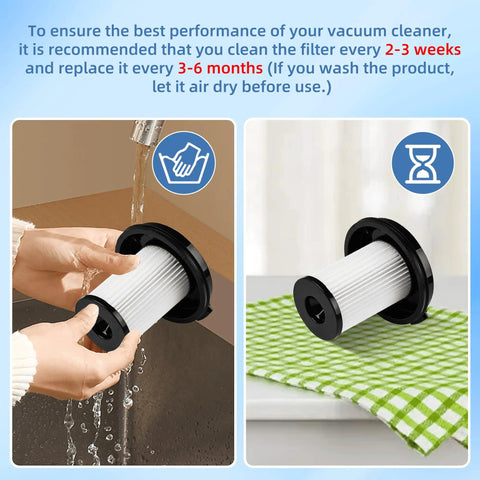 4 Pack Pleated Vacuum Filters For CleanView XR Pet 300W And XR 200W Cordless Vacuums Replacement being washed and dried.