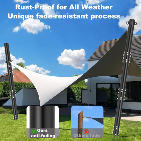 Heavy Duty Shade Sail Poles Kit, 2 Pack Steel Posts with D Clamp, Outdoor String Light Supports for Patio and Backyard, 2.36 Inch Diameter, Sturdy Weatherproof Build, Easy Install