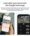 Smartphone displaying live feed and timeline of Nest Outdoor Security Camera Wired 2nd Gen With 2K HDR Video And Gemini AI Night Vision.