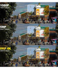 Comparison of 1080P, 5MP, and 8MP 4K footage clarity for surveillance with the Top Shelf 8Mp 4K PoE CCTV NVR Security Camera Kit.