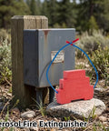 Rock Solid Automatic Aerosol Fire Extinguisher With Advanced Heat Sensor and Quick Flame Detector Tech mounted near high voltage box.
