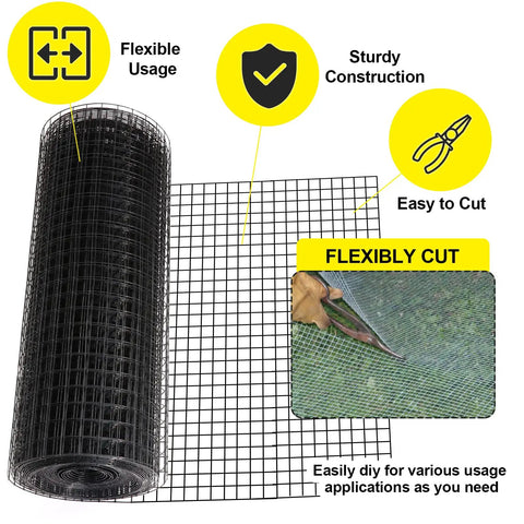 Vinyl Coated Welded Hardware Cloth 16 Gauge 24x100 Inch Heavy Duty Fence Mesh For Home And Garden Projects Rust Resistant Galvanized Steel Easy To Cut With Scissors Black Finish