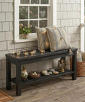 Rugged Rustic Storage Bench With Solid Wood Seat And Slatted Shelf Indoor Outdoor Shoe Rack 450 Lb Capacity Black 40 Inch Entryway