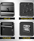 Tough As Nails 8 Drawer Rolling Tool Chest With Lockable Cabinets And Detachable Utility Cart features safe lock and push handle.