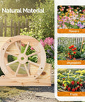 Cute Wooden Wagon Planter Box With Storage, Rustic Wheel Planter Decor for Flowers, Herbs and Vegetables, Natural Wood