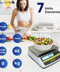 Digital Food Scale For Commercial Kitchens With Pro Grade Rechargeable Battery, NTEP Class III, in use with salad bowl
