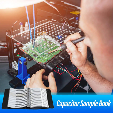 Top Shelf SMD 0201 Capacitor Kit Packing 2550 Surface Mount Chips With Broad Values From.5Pf To 220Nf Sorted In A Sweet Labeled Folio, working on circuit board.