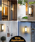 Dope Black And Gold Outdoor Wall Sconce Set Of 2, Modern Hardwired Exterior Lights on house, garage, patio walls, E26 base waterproof