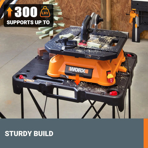 Sidekick Folding Work Table Portable All-In-One Work Bench For DIY Projects, sturdy build shown with saw setup.
