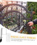 Heavy Duty Spring Loaded Gate Caster Wheel With Adjustable Tension For Smooth Rolling On Uneven Ground Quick Install Fence Gate Roller For Wooden Gates And Tubular Rails Rock Solid Performance No Fuss Setup with gate in focus.