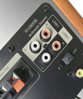 Rear audio input panel of Bluetooth Bookshelf Speakers With Optical Input, showcasing RCA and optical connections.