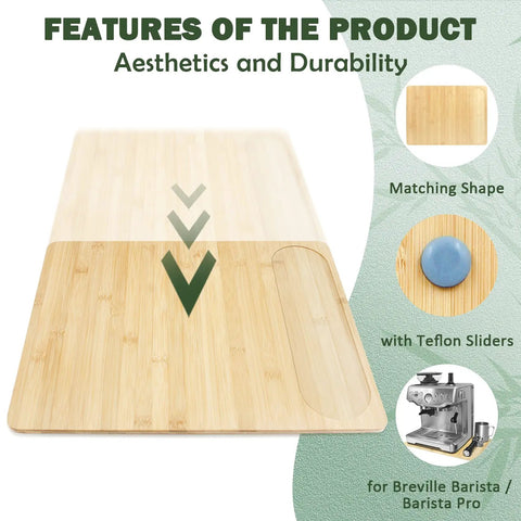 Slick Bamboo Appliance Slider Badass Under Cabinet Sliding Tray For Your Coffee Maker And Espresso Machine Countertop Protector solid bamboo with Teflon sliders.