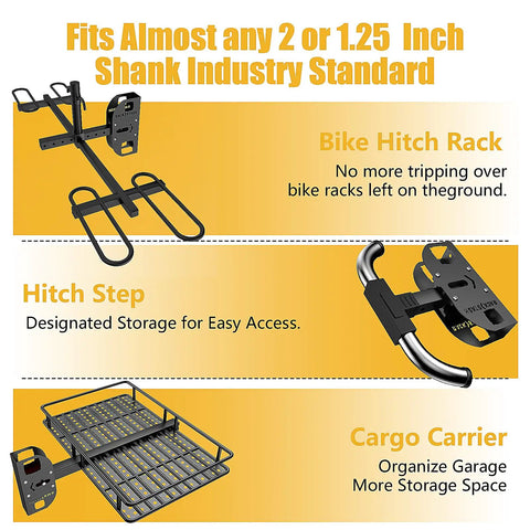 Heavy Duty Wall Mount Hitch Receiver Adjusts From One Point Two Five To Two Inches for bike hitch rack and cargo carrier setup.