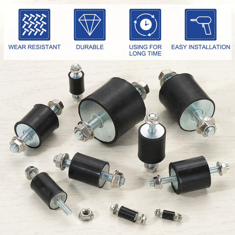 M10 Rubber Anti Vibration Isolator Mounts 4 Pack With Lock Nuts Heavy Duty Rock Solid Damping Pads Hella Smooth Shock Absorbers For Motor Air Compressor Engine Generators 70mm Height on a light wooden surface.