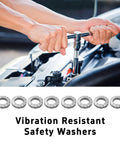 Person using a wrench with Heavy Duty M6 Wedge Lock Washers Set Premium Manganese Steel in automotive setting.