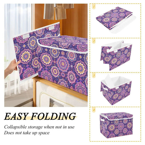 Totally Solid Collapsible Storage Bins With Lids And Heavy Duty Handles For Bedroom Closet Organization thick fabric bin in purple design.