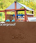 52 By 90 Inches Swing Set Replacement Canopy Tarp For Playgrounds And Backyards, Premium 300D Polyester With PU Coating, UV Protection And Waterproof Shade Screen In Brown And White over wooden swing set with raindrops on tarp surface