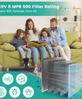 Family on sofa with Washable Electrostatic 20X20X1 Furnace Air Filter MERV 8 That Lasts A Lifetime for home air filtration system