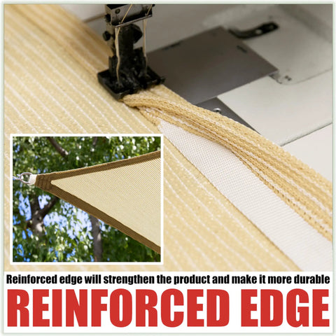 Close-up of reinforced edge on Beige Right Triangle Shade Sail Canopy For Outdoor Patio Backyard Hangout Vibes 24x24x33.9 Feet