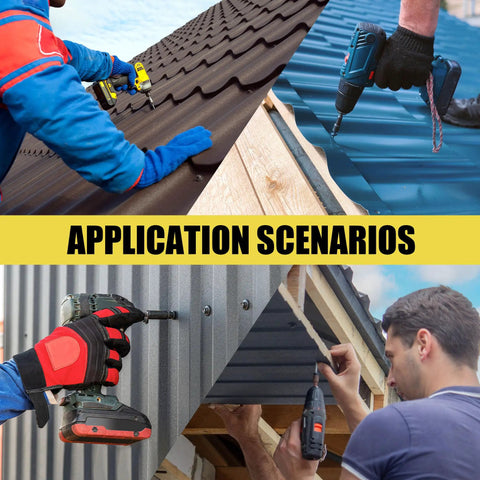 Professional Grade Size 10 X One And A Half Inch Black Hex Head Self Drilling Roofing Screws in use on corrugated roofs.
