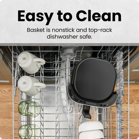 Compact Four Quart Air Fryer With Digital Touchscreen And Four Smart Presets Produces Straight Up Crispy Results In Minutes Using Hi Fry Technology nonstick basket in dishwasher.