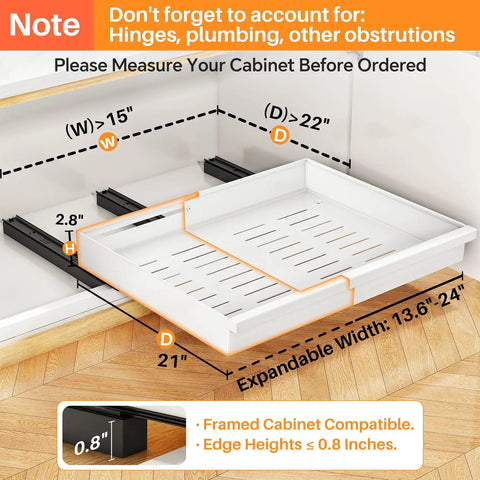 Make Kitchen Storage A Cinch With This Expandable Pull Out Organizer Featuring Full Extension Roll Out Slides And Raised Pads For Framed Units Organize Pots Slick And No Sweat, measuring 21x15 inches.