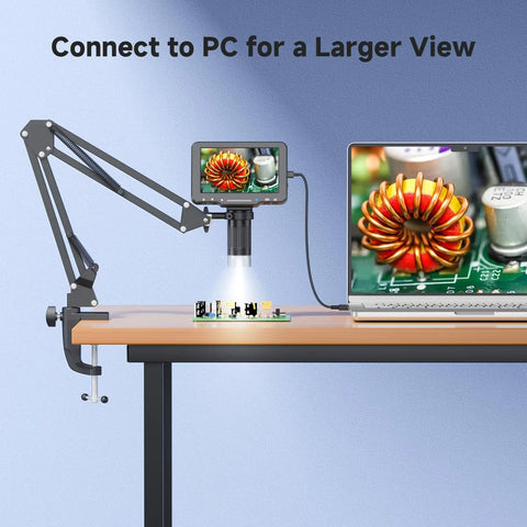 5 Inch LCD Digital Soldering Microscope With Flexible Stand, 1000X Magnification, image on PC, ideal for electronics repair, coin collecting.